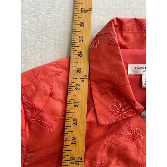 Rafael Petite Silk Embroidered Jacket Blouse Peck & Peck Silk Pants Set Coral 14 - Picture 6 of 13
